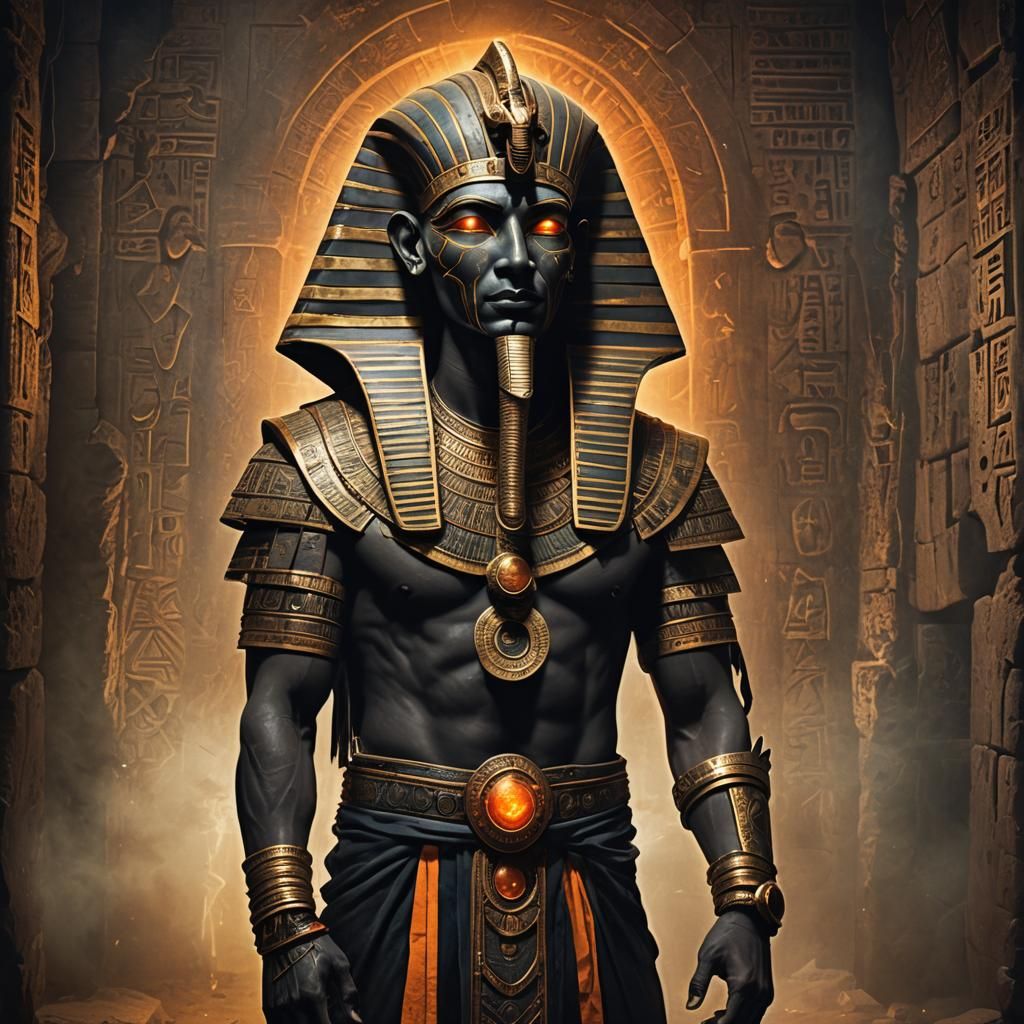 Dark Fantasy Pharaoh with Glowing Eyes Portrait