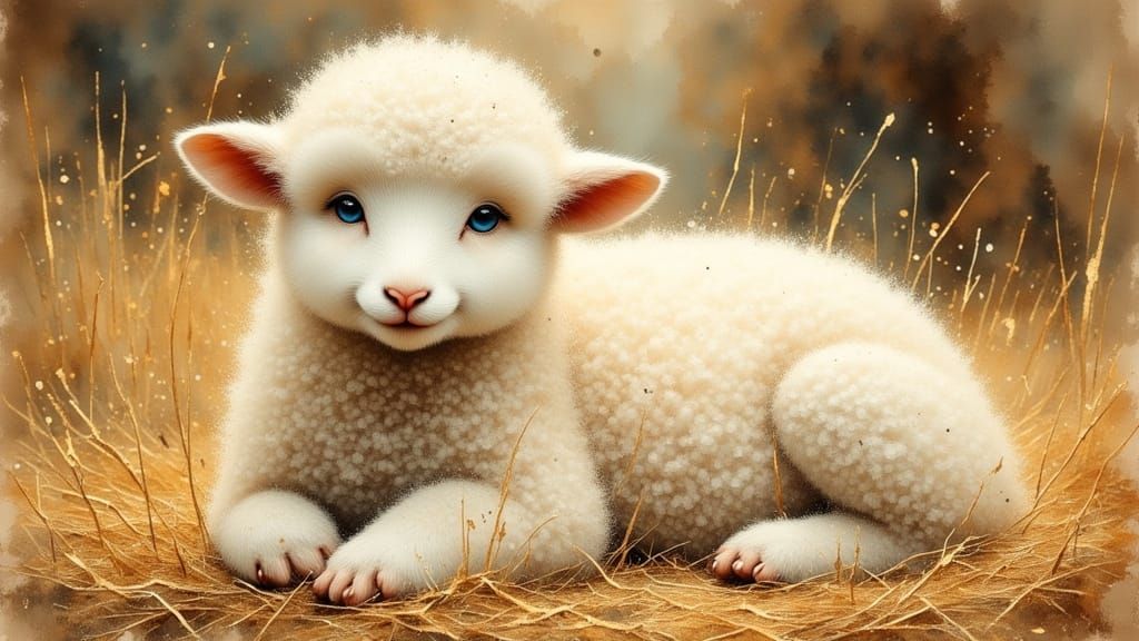 Woolly Lamb Resting in Serene, Earth-Toned Scene