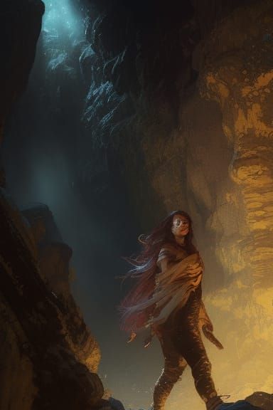 Bewildered Person Emerges from Cave: Digital Art