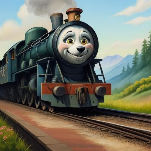 Cartoon Dog Conductor in Gouache Style