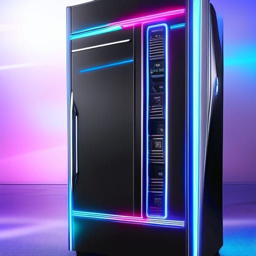 Futuristic Cyberpunk Fridge Freezer with Blue LEDs