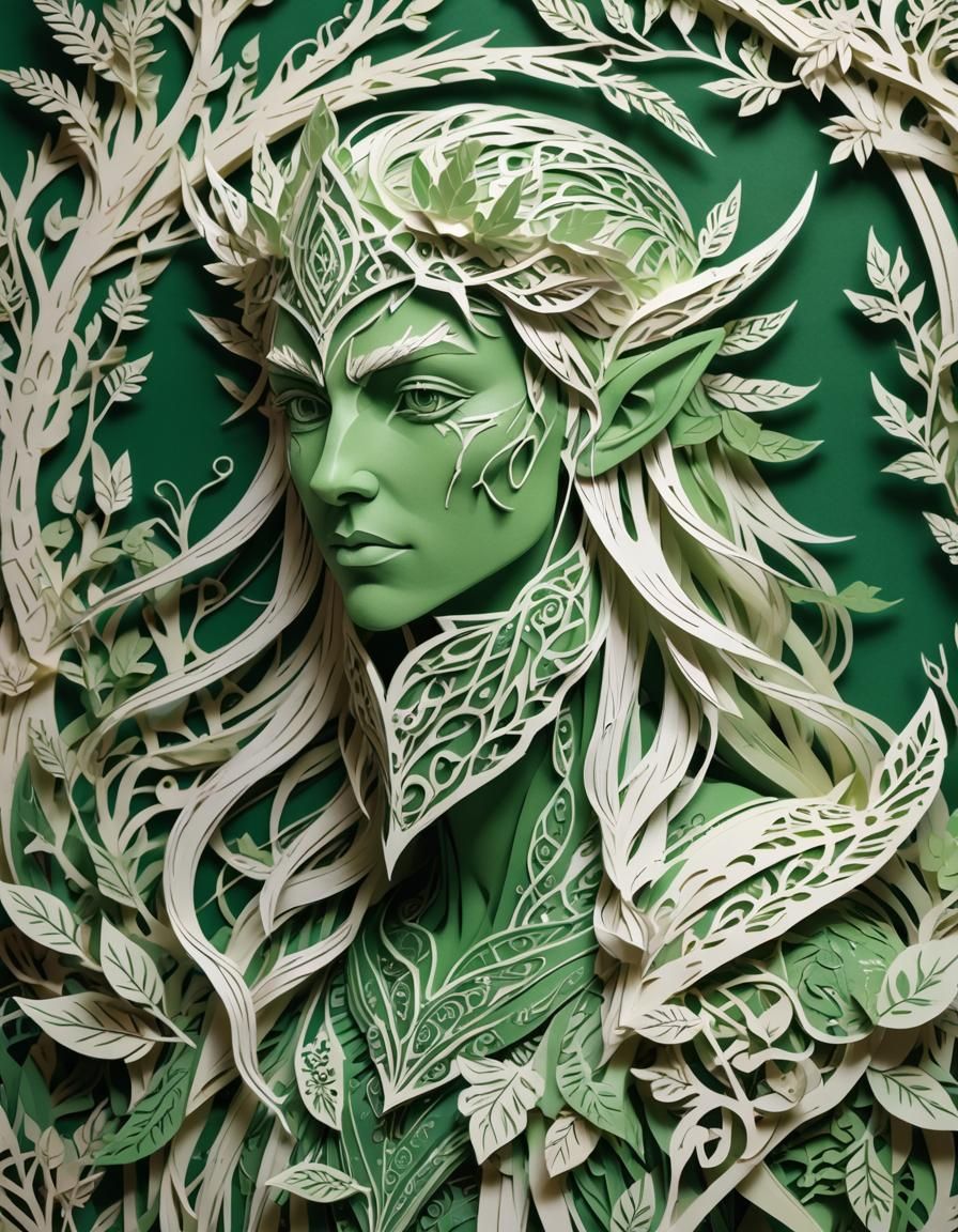 Intricate Kirigami Paper Art of Elven Druid