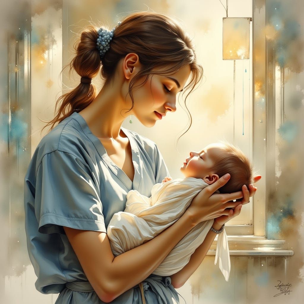 Nurturing Moment: Gentle Nurse and Newborn