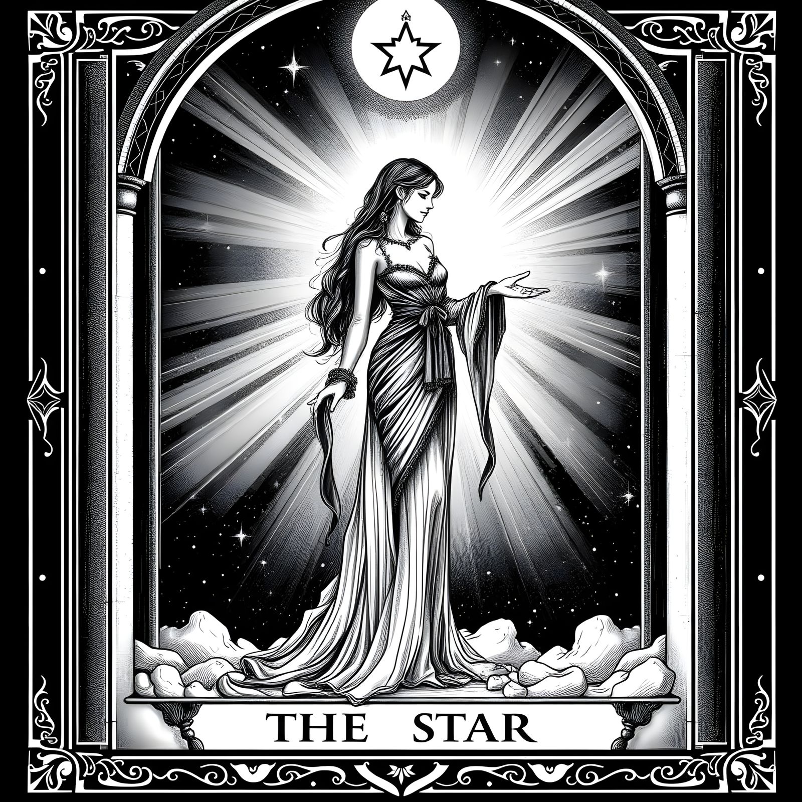 The Star Tarot Card in Monochromatic Window