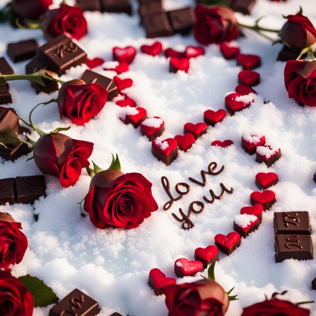 Chocolate Roses Express Love in Snowy Field