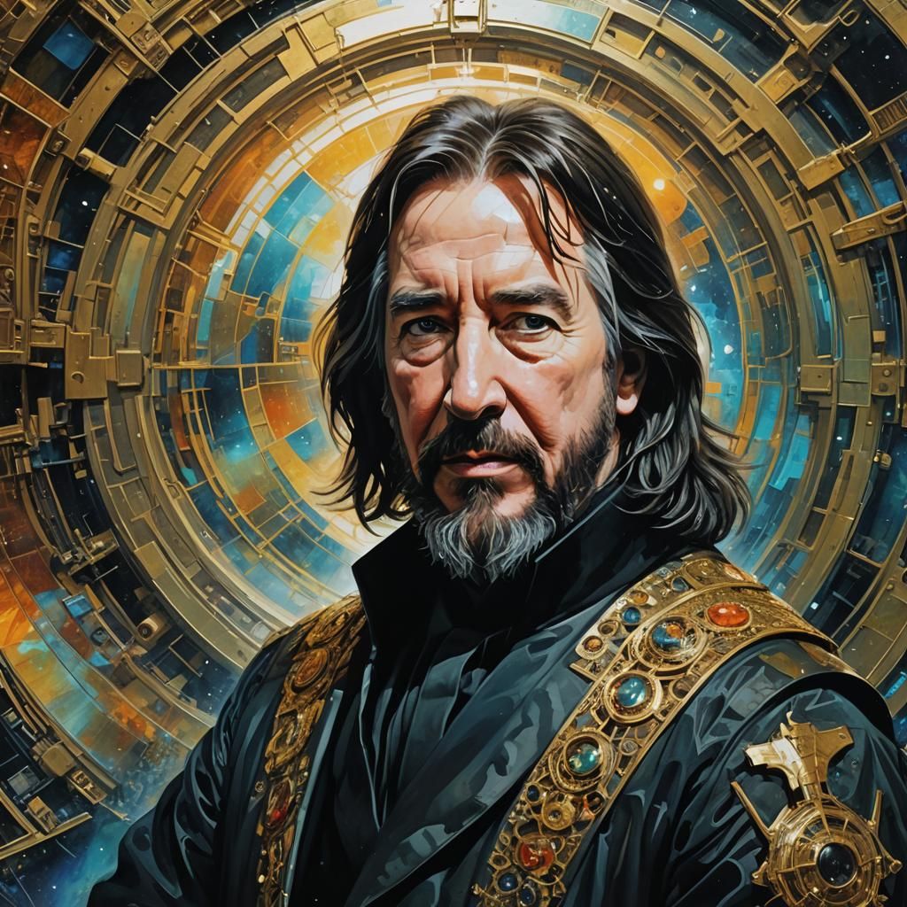 Hyperdetailed Portrait of Alan Rickman as Rasputin in a Futuristic Spaceship; Alcohol Ink; Craig Mullins