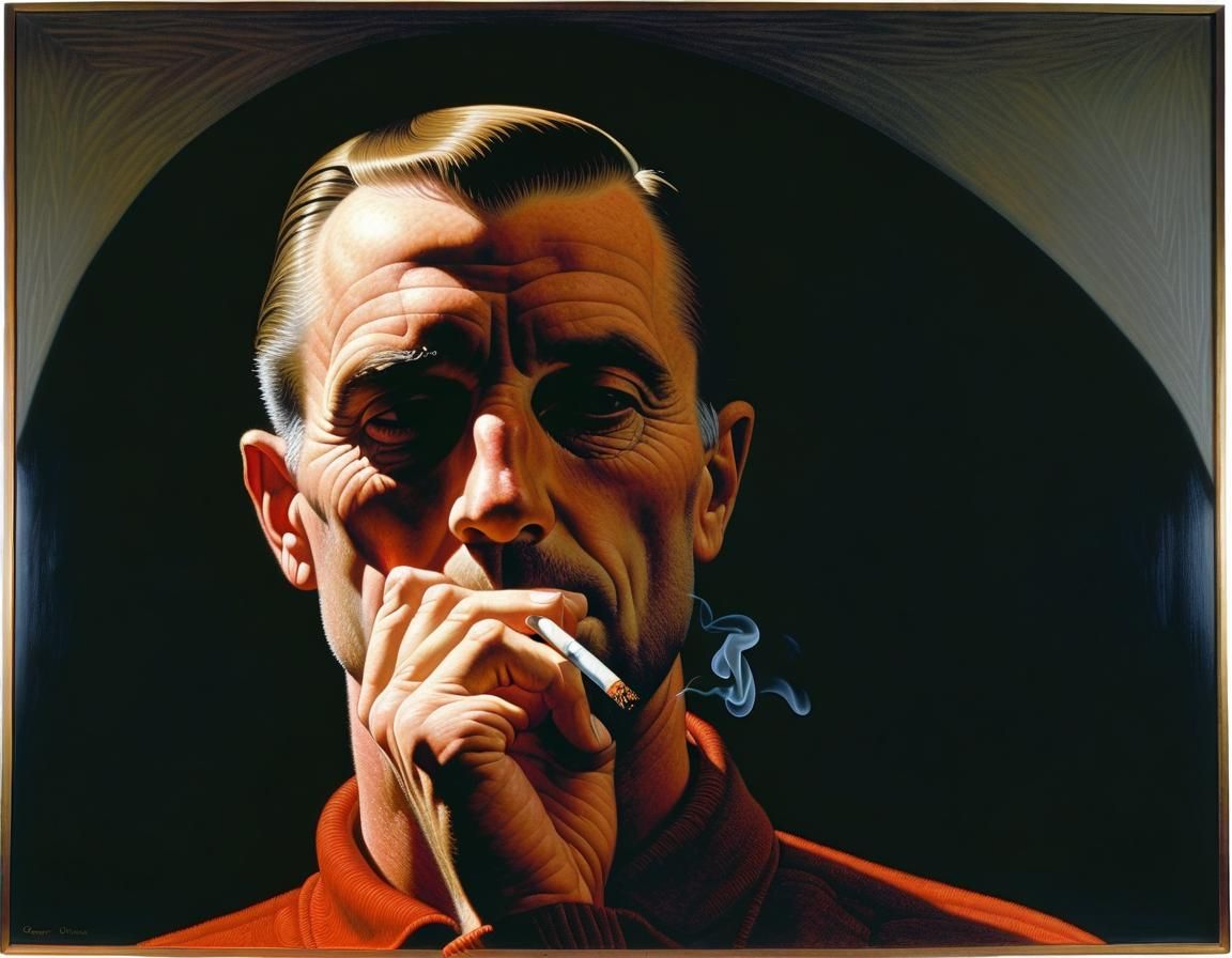 Brooding Man Smoking, Social Realism Art