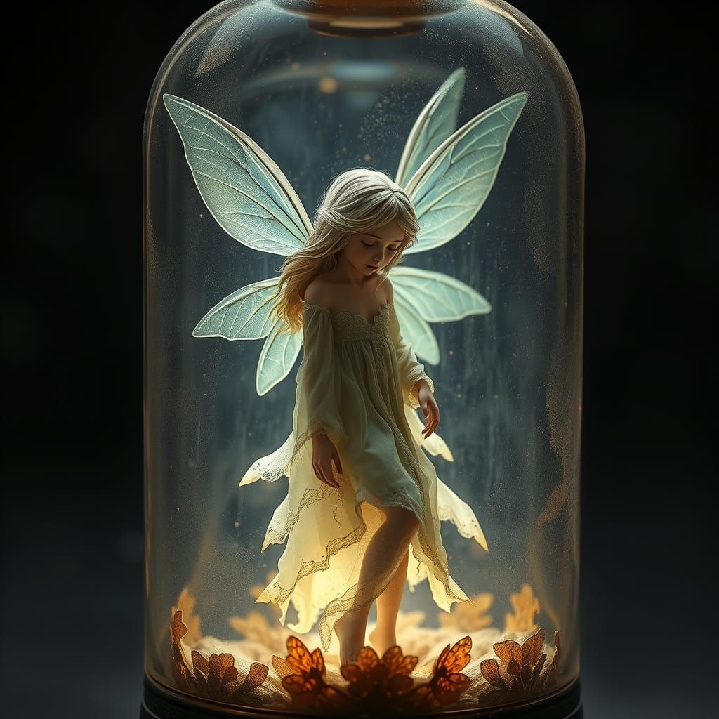 A Melancholic Fairy Trapped in a Dusty Glass Bottle