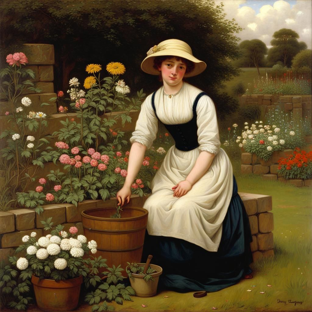 Classical Oil Painting of a Young Gardener