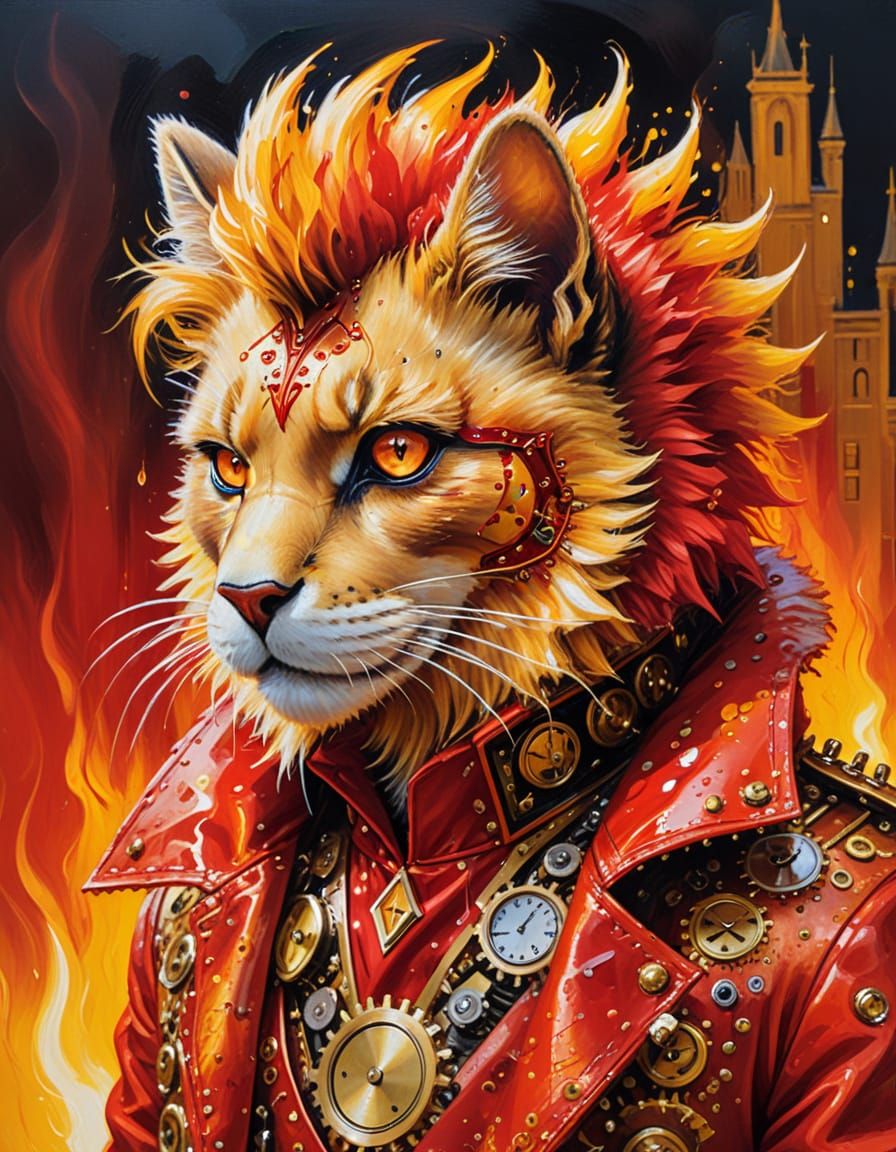 Steampunk Elvis Creature in Fire-Red Fur
