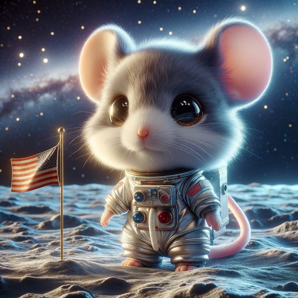 Ultra-Cute Astronaut Mouse Plants Flag on the Moon