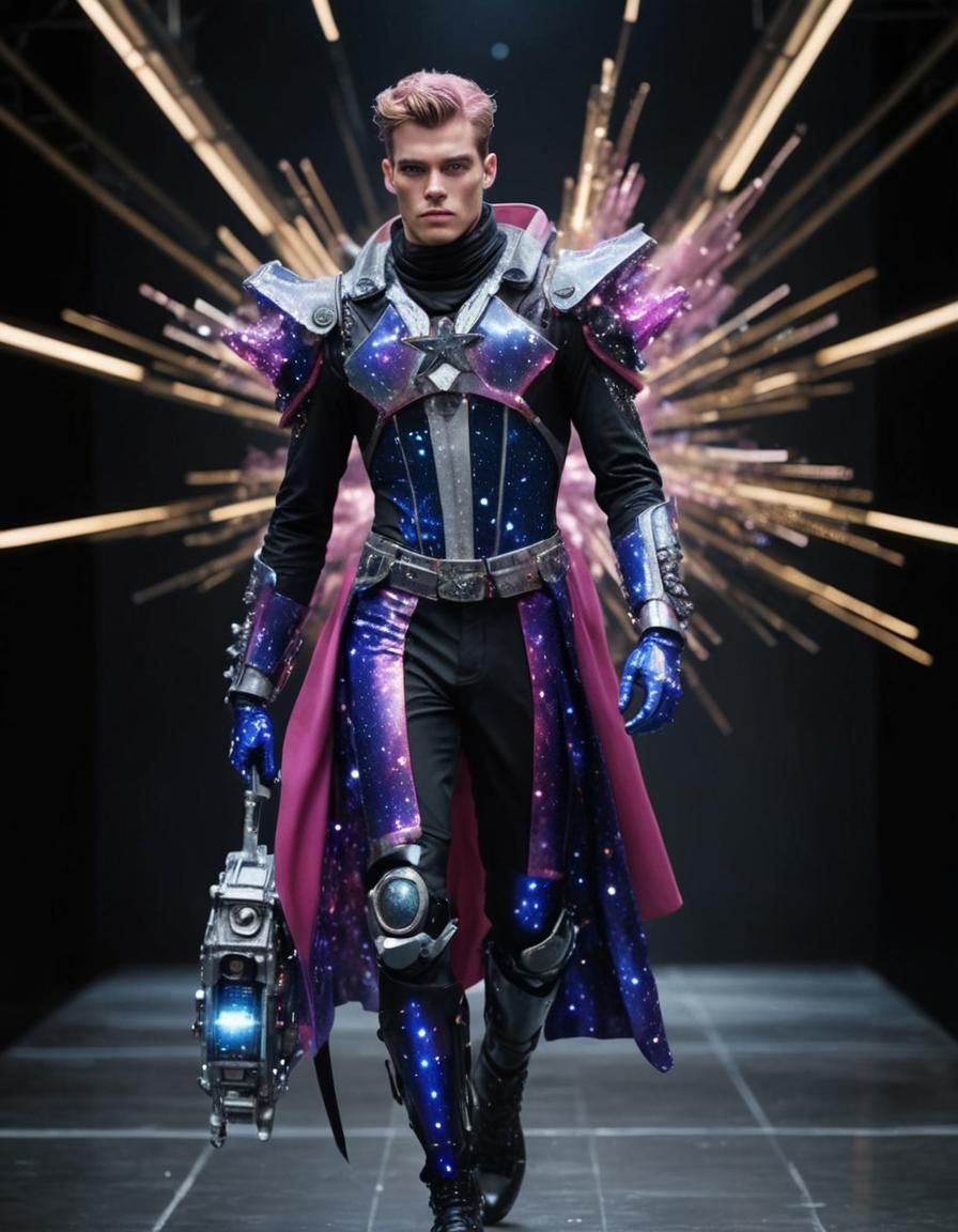 Star Nebula Biopunk Outfit on Catwalk, Extravagant Fashion