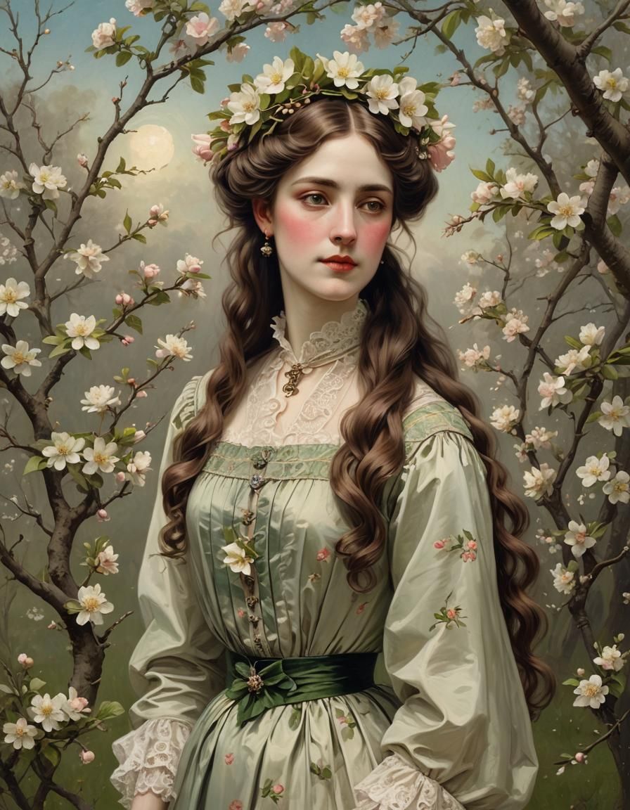 Glimmering Victorian Woman with Apple Blossoms Portrait