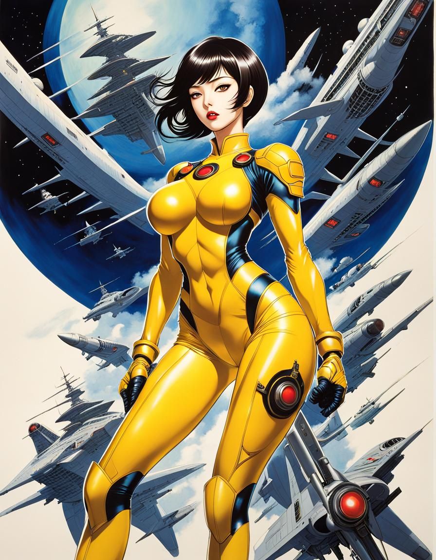 Sci-Fi Heroine in Dynamic Retrofuturistic Pose