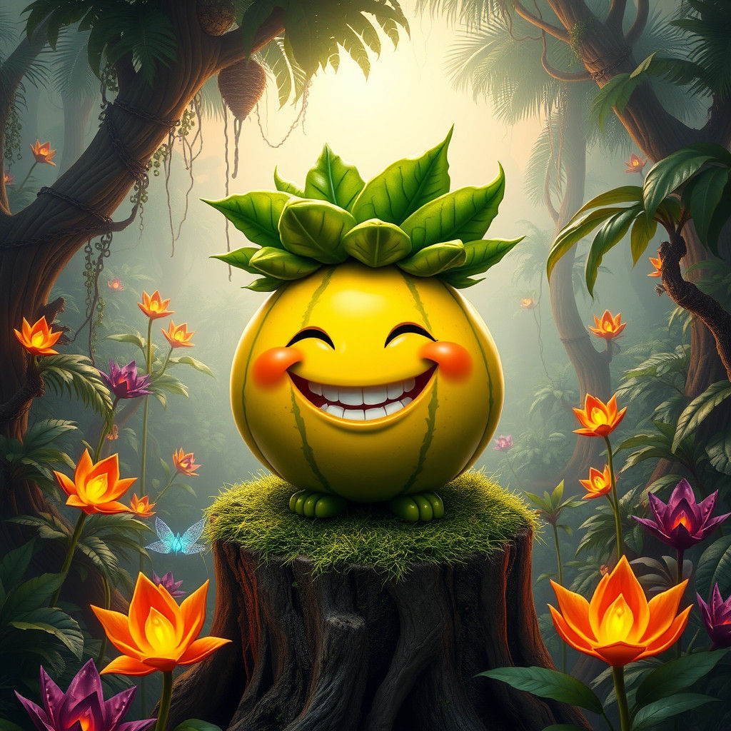 Anthropomorphic Melon in Alien Jungle, Syd Mead Style