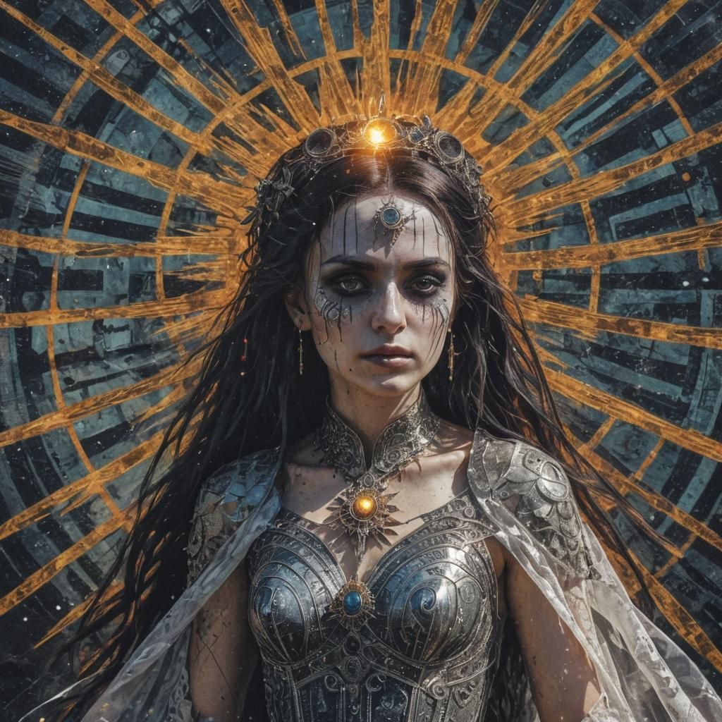 Solar Goth Bride in Post-Apocalyptic Astral Illustration