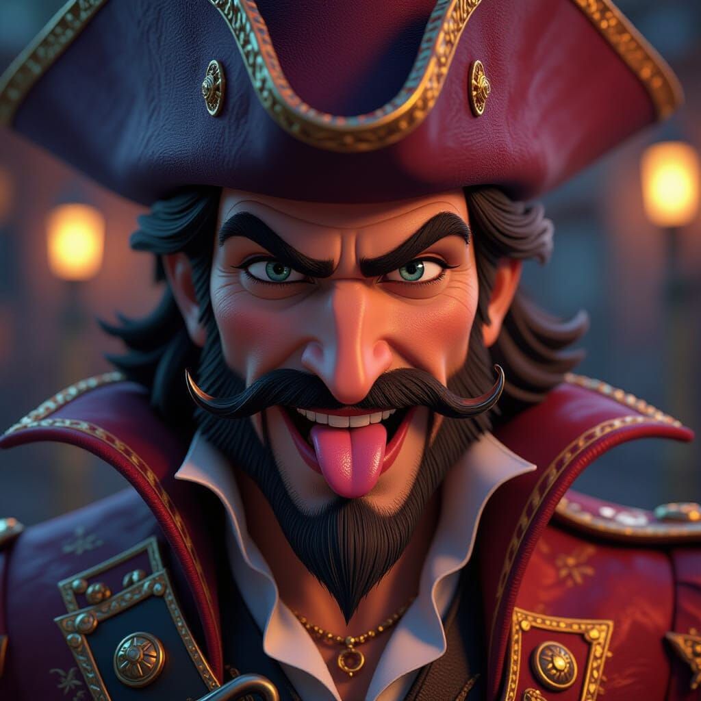 Captain Hook Close Up in Vibrant 3D Game Style