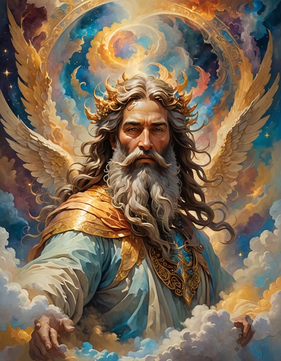 Colossal Deity Unveils Majestic Wings in Renaissance Light