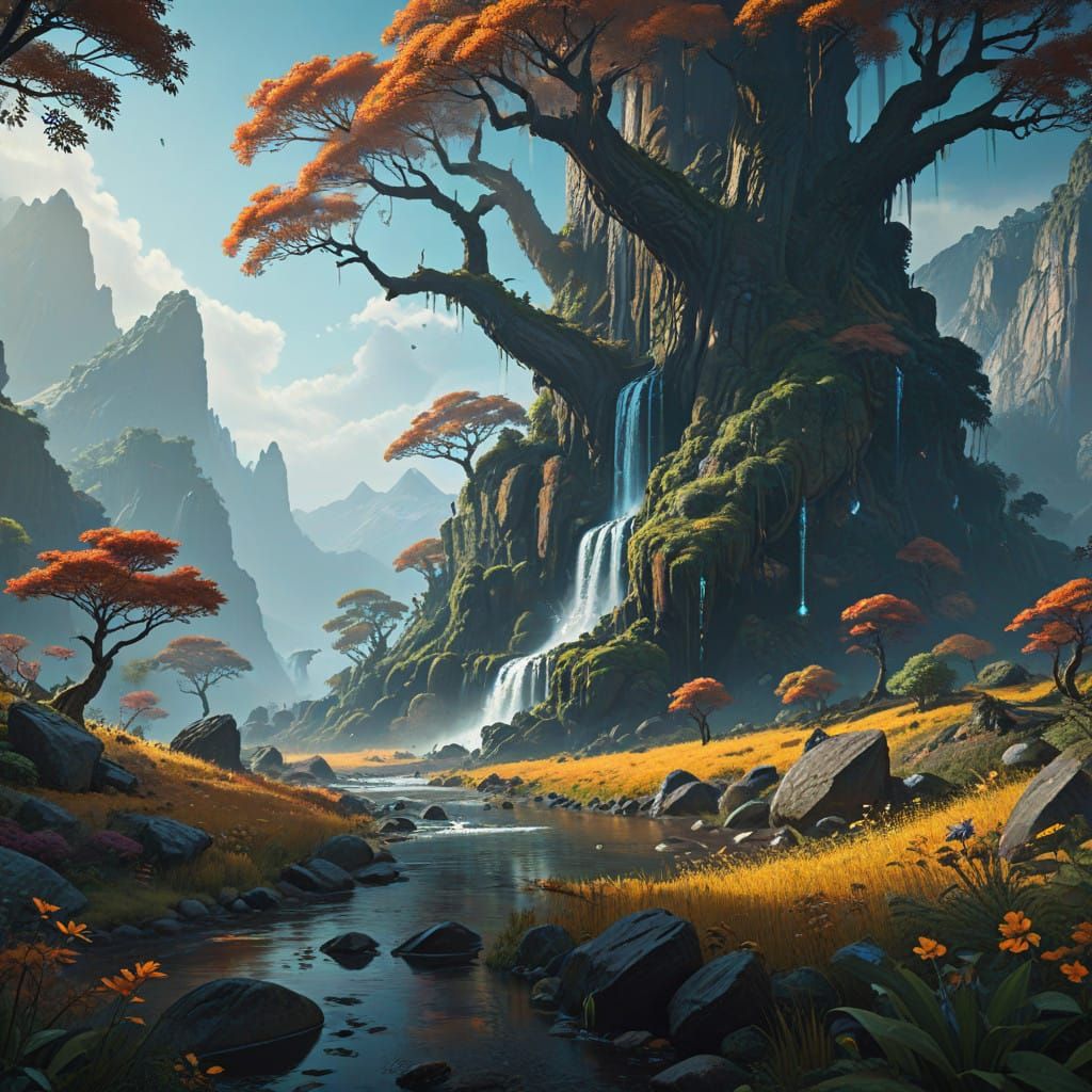 Ethereal Mountain Landscape in Matte Painting Style