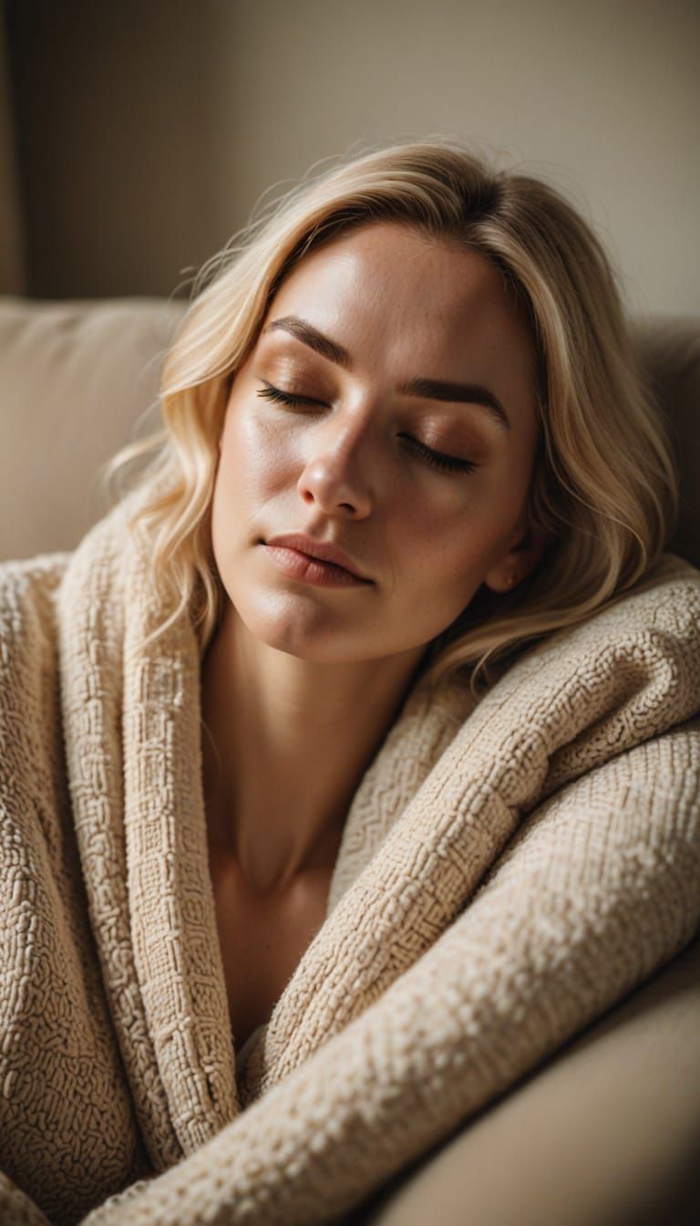 Serene Portrait of Sleeping Woman in Golden Light