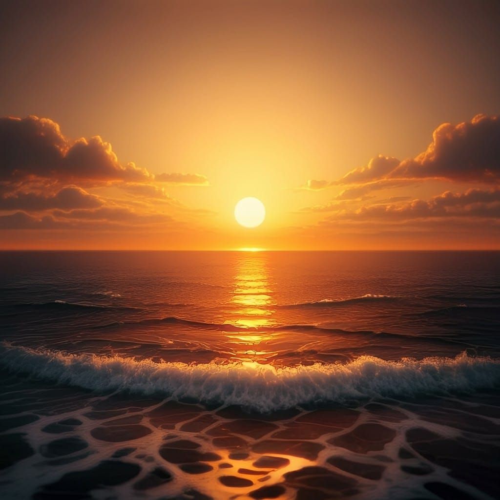 Hyperrealistic Sunset Reflects Farewell on the Sea