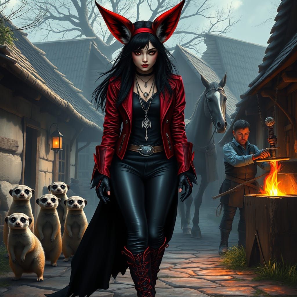 Cyberpunk Goth Queen in Crimson Attire