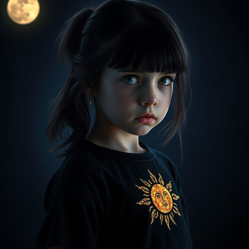 Mystical Girl Illuminated by Moonlight in Hyperrealistic Sty...
