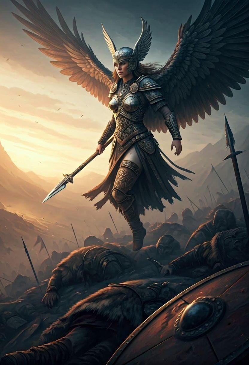 Valkyrie in Full Armor over Battlefield