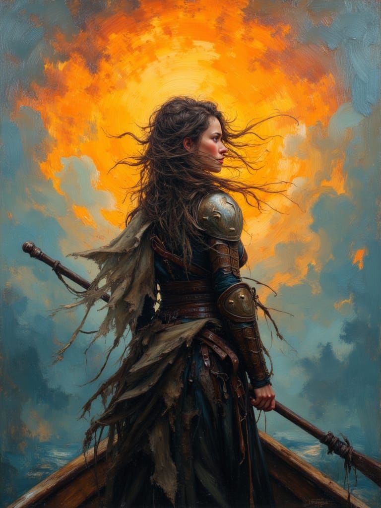 Viking Woman Warrior in Impasto Oil Painting