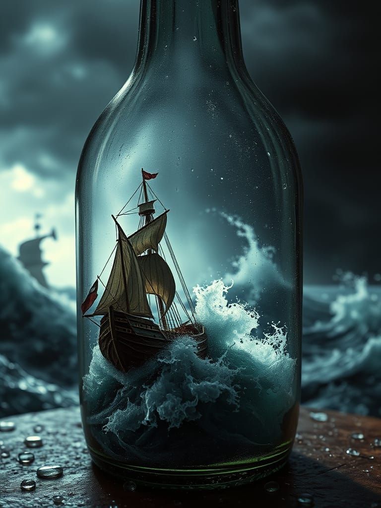 Surreal Digital Painting of Pirate Ship in Turbulent Stormy ...
