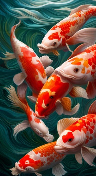 Koi Fish Play Saxophones: Hyperrealistic Concept Art
