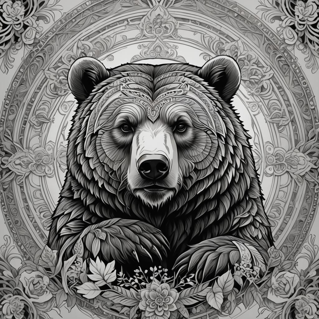 Grizzly Bear Mandala Coloring Page for Adults