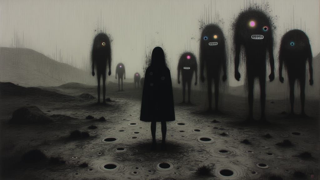 Gloomy Barren Landscape in Dark Surrealist Style
