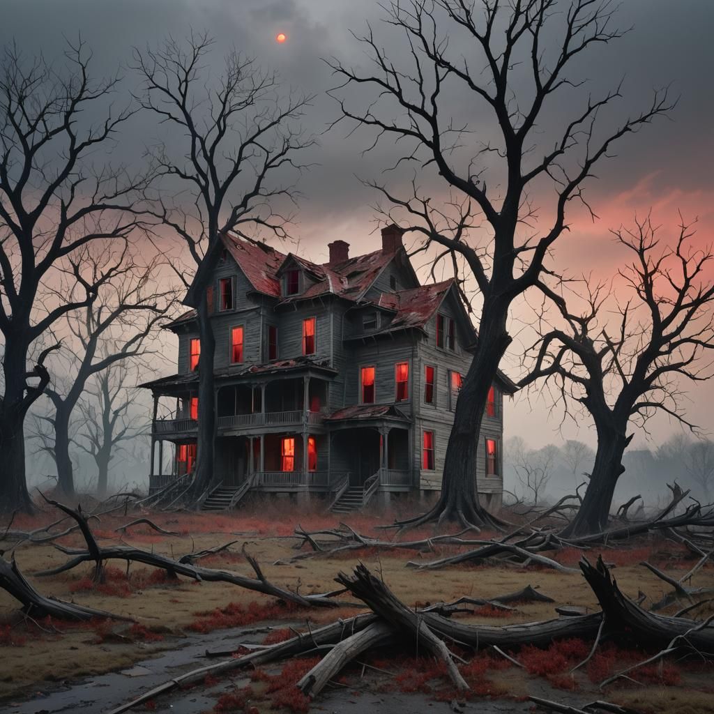 Eerie Gothic House in Dark Fantasy Landscape