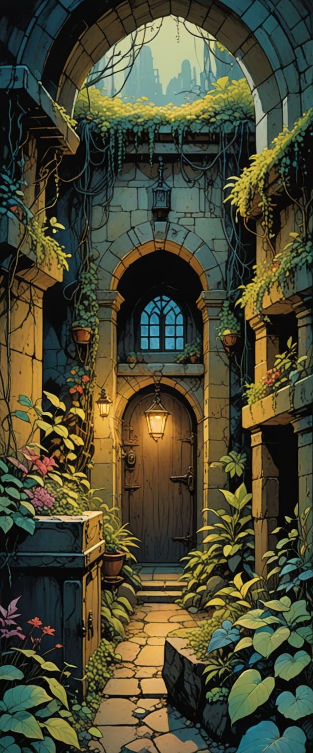 Mysterious Dungeon Passageway with Goblins and Treasure