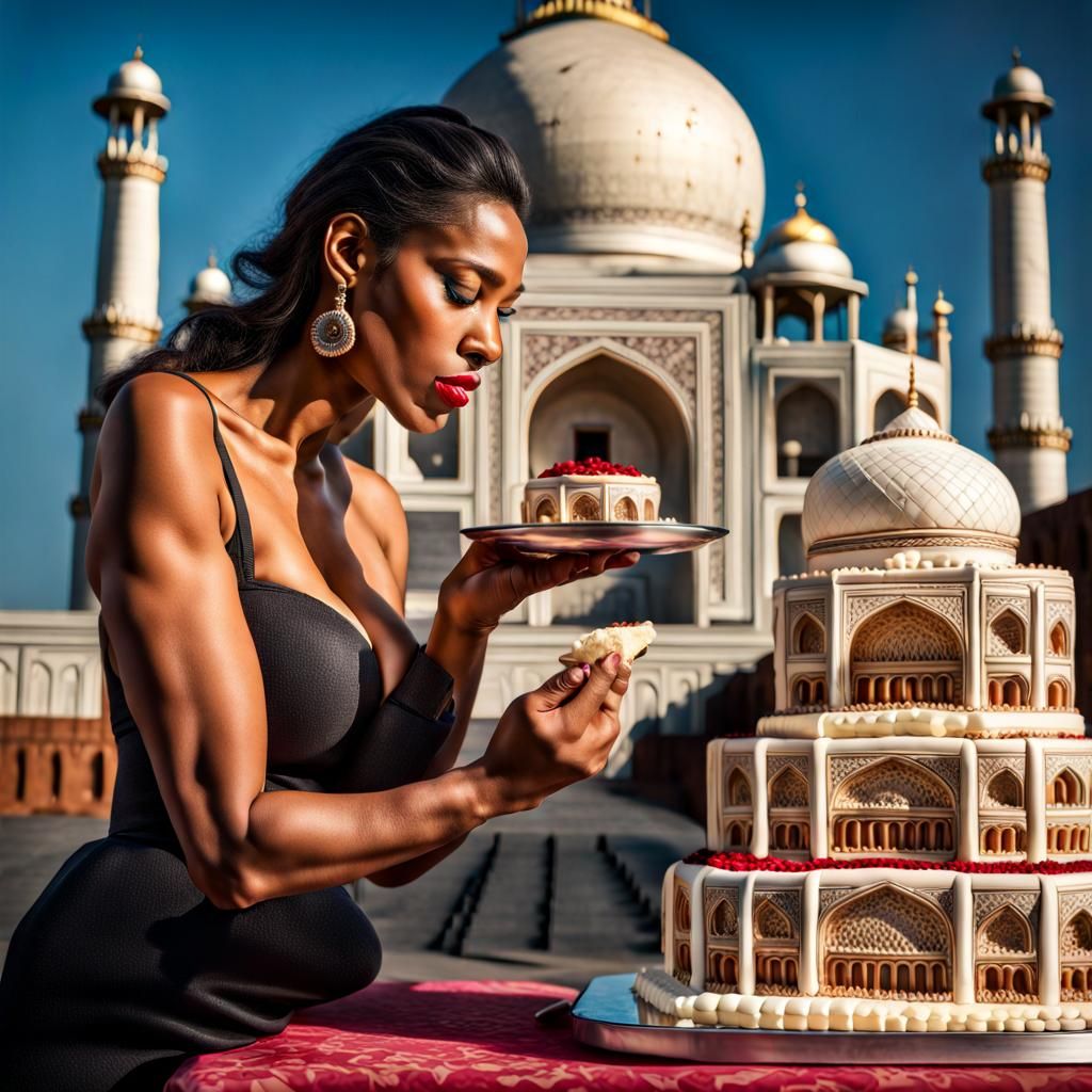 Woman Eats Giant Taj Mahal Cake Sculpture
