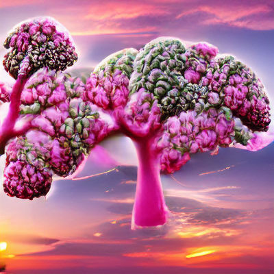Bubblegum Broccoli Tree Sunset in 8K Resolution