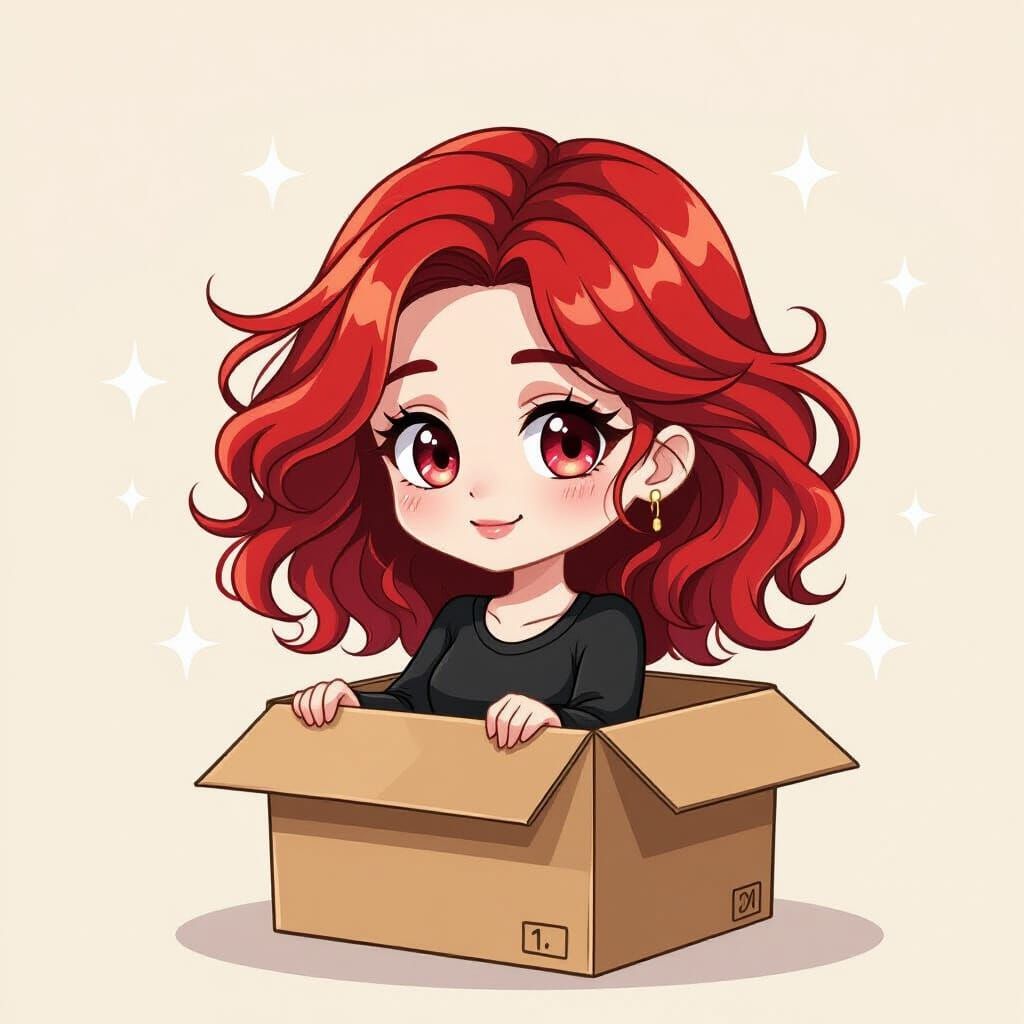 Cute Chibi Gothic Woman in Cardboard Box