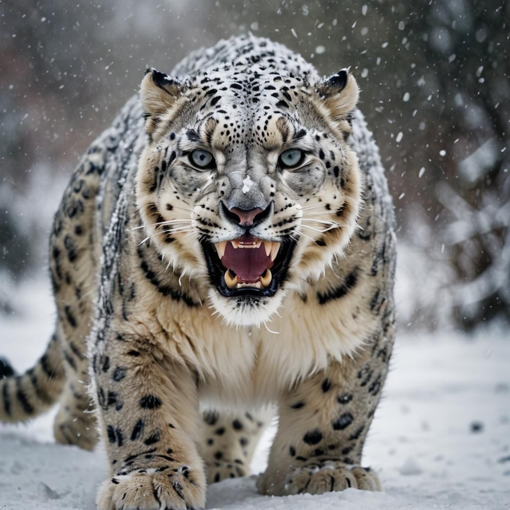 Snow Leopard in Icy Blizzard Wildlife Photography