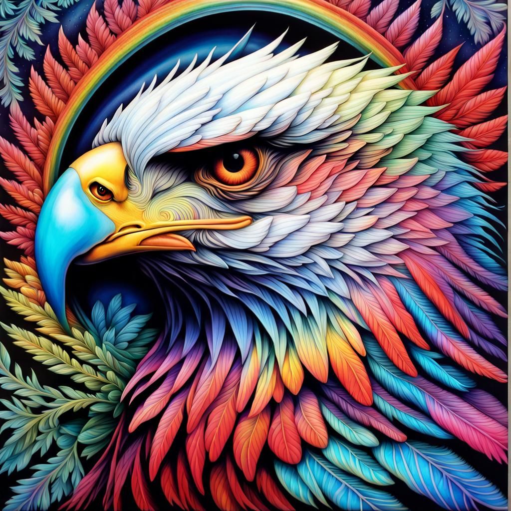 Metallic Eagle Mandala with Neon Watercolor Effects