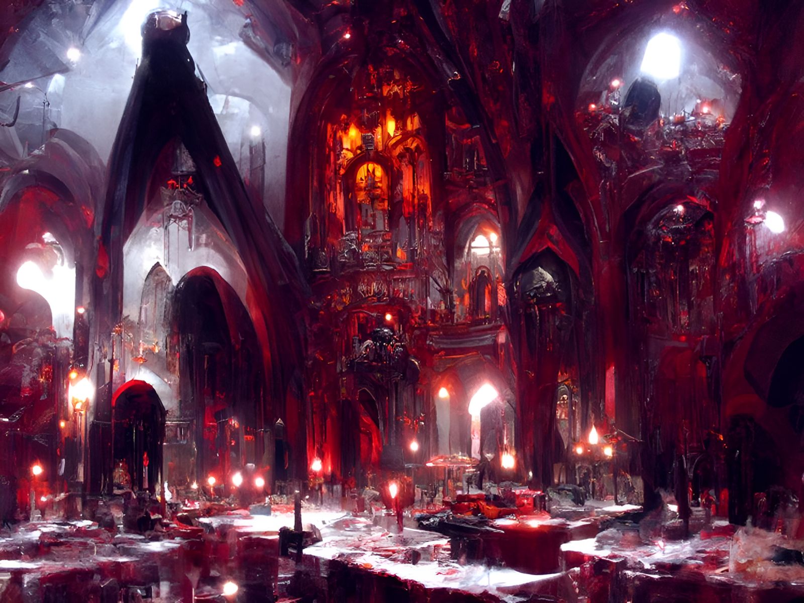 Evil Vampire Cathedral at Night: Detailed Concept Art
