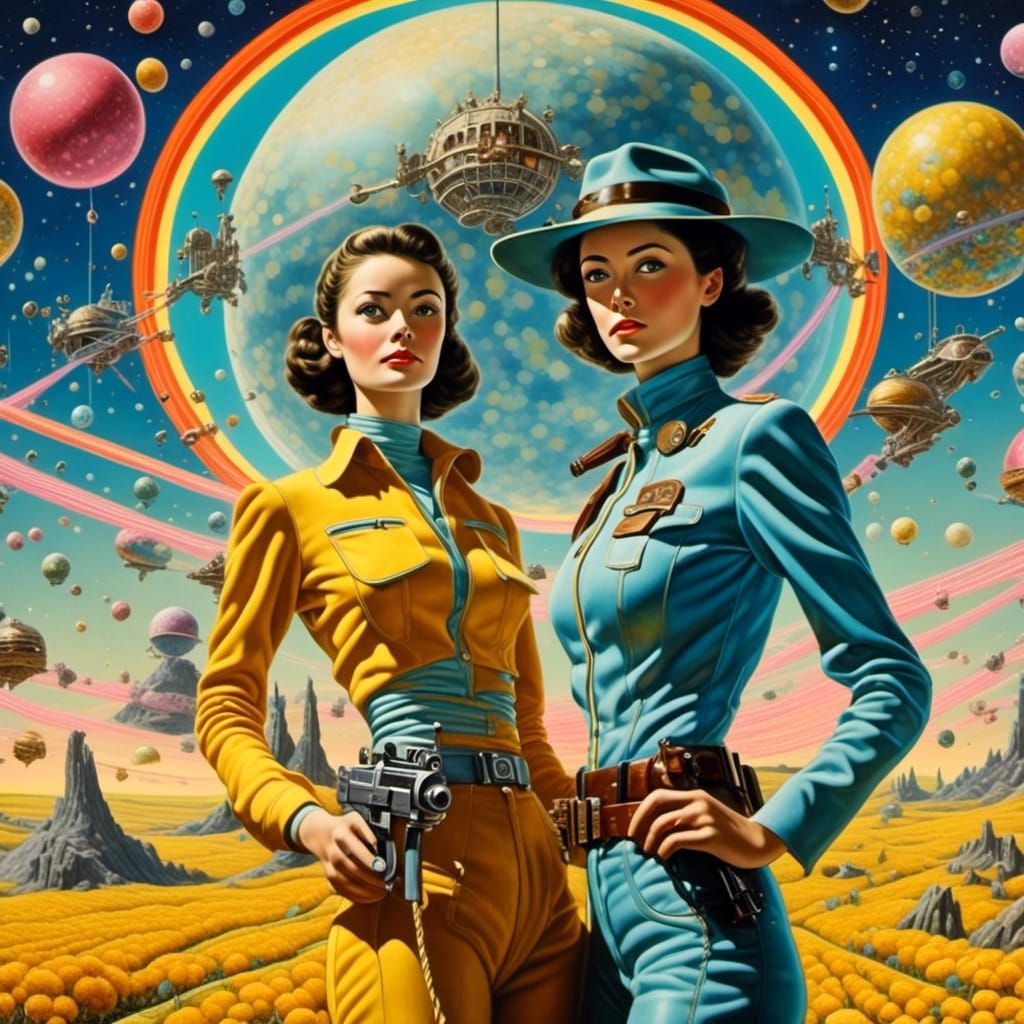 Space Gunwoman in Surreal Spaghetti Western Style