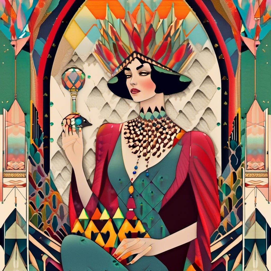 Art Deco Tarot Card: The Priestess with Magic Potion