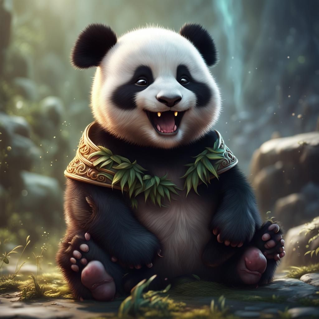Baby Panda Sneezing: Detailed Fantasy Concept Art