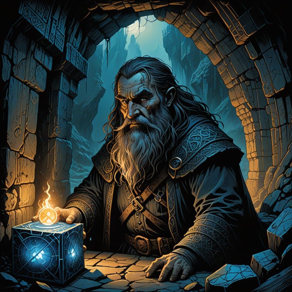 Tolkien Dwarf's Weathered Face in Cave Entrance