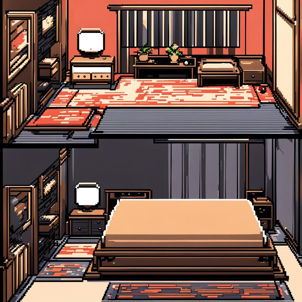 Minimalist 8-Bit Bedroom Design in Anime Style
