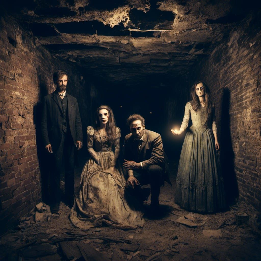 Paranormal Investigators and Ghost in Macabre Horror Style