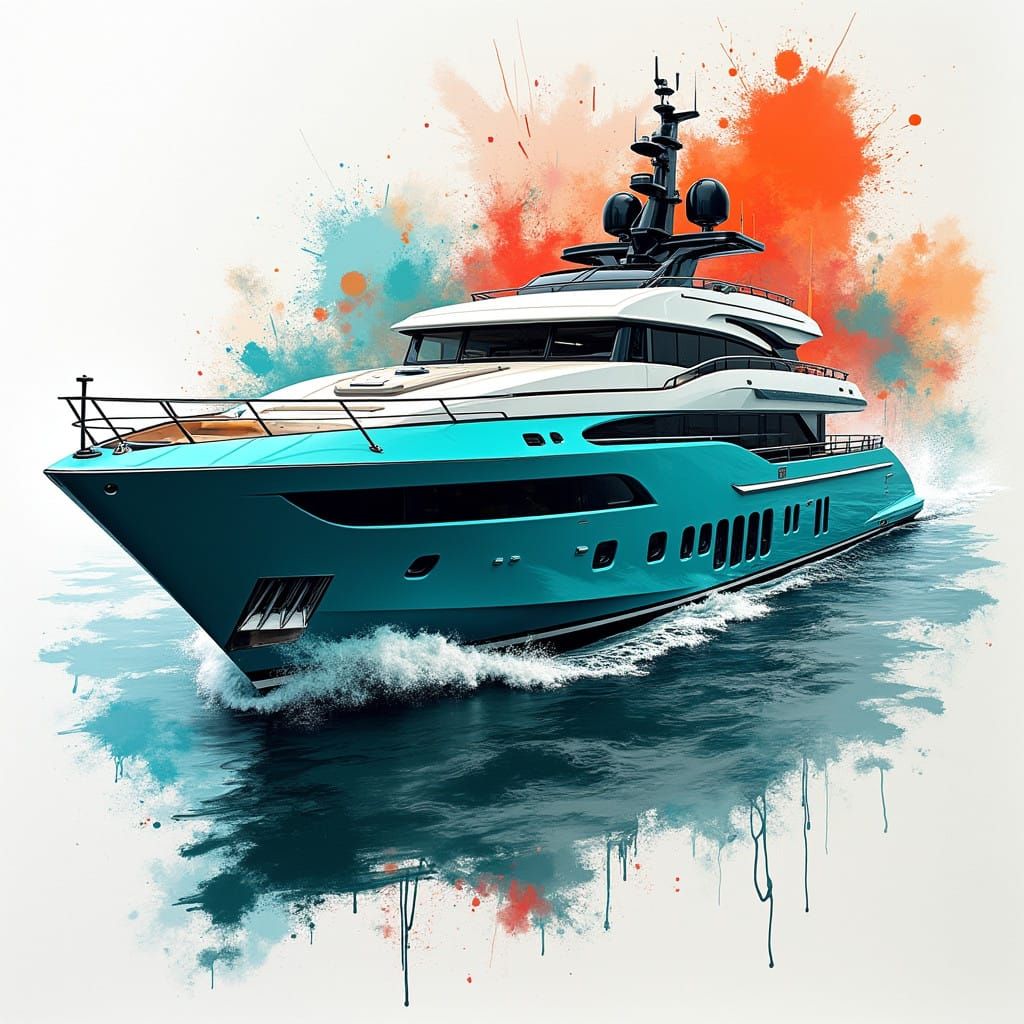 Luxurious Yacht Logo in Vibrant Turquoise with Graffiti Text...
