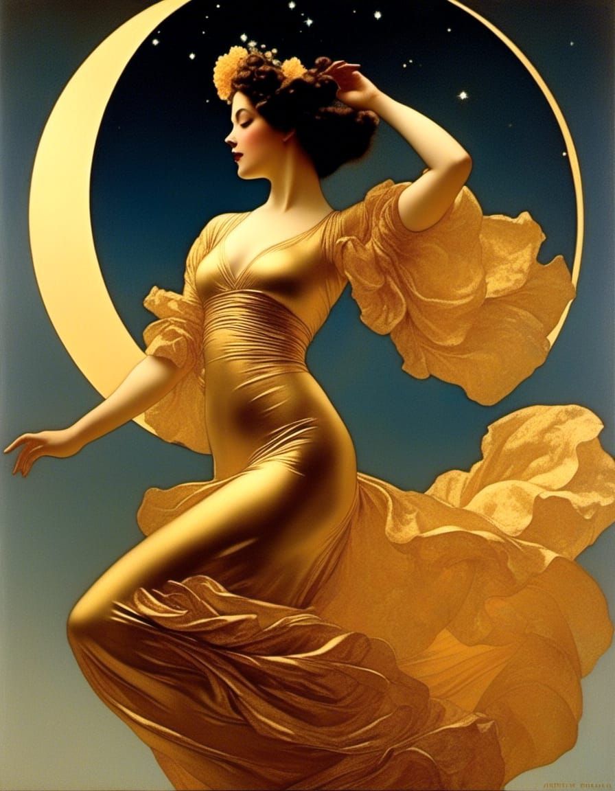 Flamenco Dancer in Starry Sky, Golden Iridescence