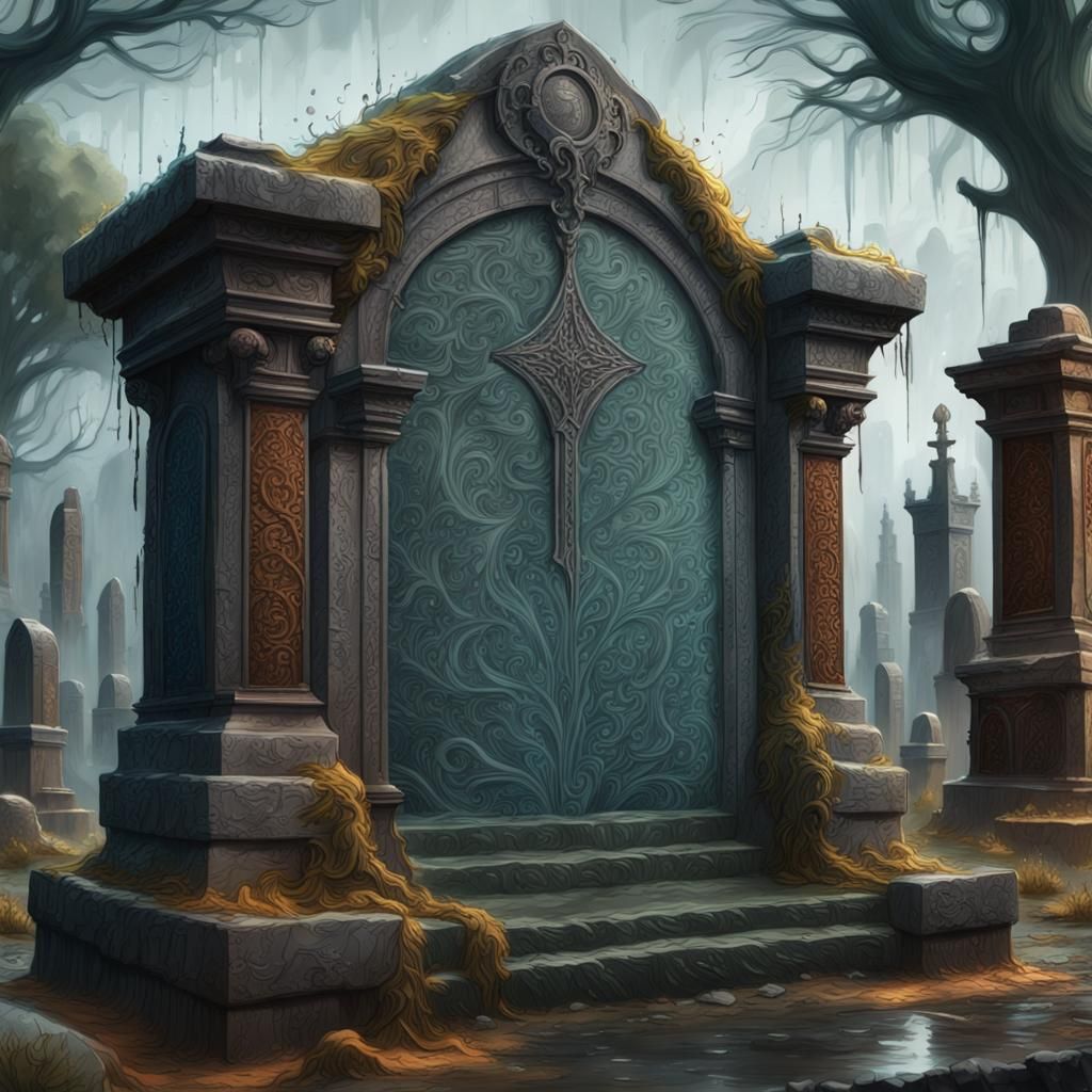Rain Tilla Sketch on Tombstone: Detailed Matte Painting